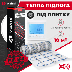 Теплый пол Valmi Mat 10 м2 2000 Вт 200 Вт/м2 тонкий греющий кабельный мат с терморегулятором TWE02 Wi-Fi Лосиновка