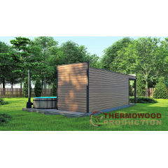 Сауна с прихожей и террасой 7,6x2,6 м Gartensauna-15 Thermowood Production под ключ от производителя Софиевская Борщаговка