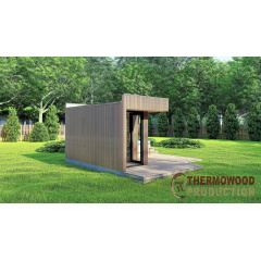 Баня 4,6х2,3м отделка термо рейка Gartensauna-13 Thermowood Production под ключ от производителя Смела