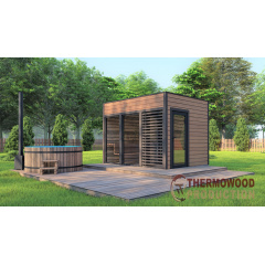 Модульная баня 3,3х2,3м отделка рейка с панорамным окном Gartensauna-21 от Thermowood Production под ключ Чернигов