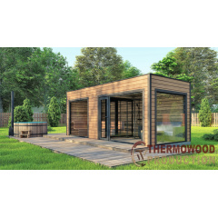 Модульная баня 5,5х2,3м отделка рейка с панорамным окном Gartensauna-22 от Thermowood Production под ключ Краматорск