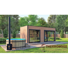 Модульная баня 5,5х2,3м отделка рейка с панорамным окном Gartensauna-22 от Thermowood Production под ключ Краматорск