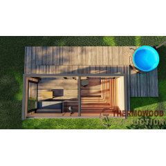 Модульная баня 5,5х2,3м отделка рейка с панорамным окном Gartensauna-22 от Thermowood Production под ключ Краматорск