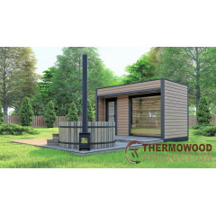 Модульная баня 4,0х2,75м с панорамным окном Gartensauna-23 от Thermowood Production Тячев