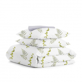 Євро комплект на резинці Cosas GREEN FOLIAGE CS2 Ранфорс 200х220 см Зелений