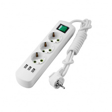 Мережевий подовжувач Lezard Letitia 3 розетки із заземленням, USB, кнопка 2 м (721-0302-302U)