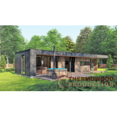 Каркасная баня 13,0х4,8м High-Tech Sauna 01 под ключ в современном стиле хай-тек от производителя ThermoWood Бушево