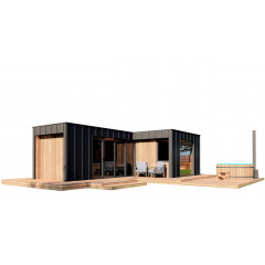 Каркасная баня 9,0х5,0м High-Tech Sauna 04 под ключ в современном стиле хай-тек от производителя ThermoWood Полтава