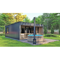 Каркасная баня 7,2х5,2м High-Tech Sauna 03 под ключ в современном стиле хай-тек от производителя ThermoWood Львов