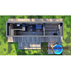Каркасная баня 9,0х2,5м High-Tech Sauna 05 под ключ в современном стиле хай-тек от производителя ThermoWood Хмельник