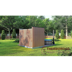 Будівництво сауни 3,6х2.3 оздоблення термо рейка Gartensauna-10 Thermowood Production під ключ Якимівка