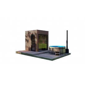 Будівництво міні сауни 2,3х2,3м оздоблення термо рейка Gartensauna-14 Thermowood Production під ключ