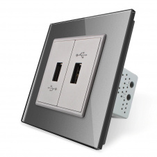 Розетка два USB з блоком живлення 2.1А 5V Livolo сірий скло (VL-C792U-15)