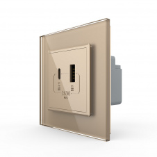 Розетка USB-A та USB-C 36W золотий скло (VL-C7FCUA18W.UC18W-2AP)