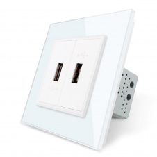 Розетка два USB з блоком живлення 2.1А 5V Livolo білий скло (VL-C792U-11)