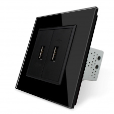 Розетка два USB з блоком живлення 2.1А 5V Livolo чорне скло (VL-C792U-12)