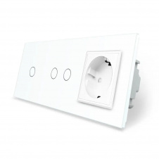 Сенсорний Wi-Fi вимикач Livolo ZigBee 3 каналу (1-2) з розеткою білий скло (VL-C701Z/C702Z/C7C1EU-11)