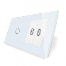 Сенсорний вимикач Livolo з розеткою USB білий скло (VL-C701/2USB-11)