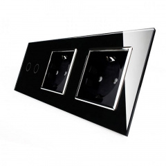 Сенсорный выключатель Livolo 2 канала 2 розетки черный хром стекло (VL-C702/C7C2EU-12C) Калуш