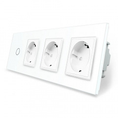 Сенсорный Wi-Fi выключатель Livolo ZigBee с тремя розетками белый стекло (VL-C701Z/C7C3EU-11) Винница