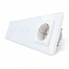 Сенсорный Wi-Fi выключатель Livolo ZigBee 4 канала (2-2) с розеткой белый стекло (VL-C702Z/C702Z/C7C1EU-11) Хуст