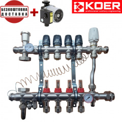 Коллекторный узел в сборе для "ТЕПЛЫЙ ПОЛ" с 3-х ходовым клапаном KOER KR.S1013-04 на 4 выхода с подключением к радиаторам с байпасом (Чехия) Киев