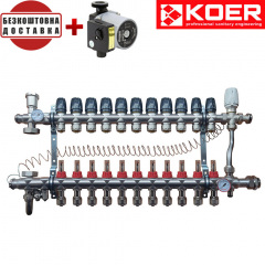 Коллекторный узел в сборе для "ТЕПЛЫЙ ПОЛ" с 3-х ходовым клапаном KOER KR.S1013-11 на 11 выходов с подключением к радиаторам с байпасом (Чехия) Киев