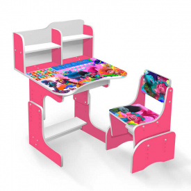 гр Парта шкільна "Тролі" ПШ005 (1) ЛДСП, колір малиновий, 69*45 см, + 1 стілець, з пеналом