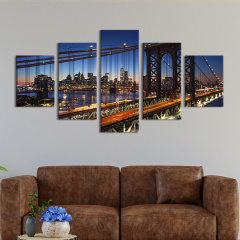 Модульная картина из 5 частей на холсте KIL Art На вечернем Бруклинском мосту 187x94 см (347-52) Київ