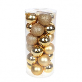 Набор пластиковых новогодних шаров Flora 24 шт D-6 см Золотистый (12052)