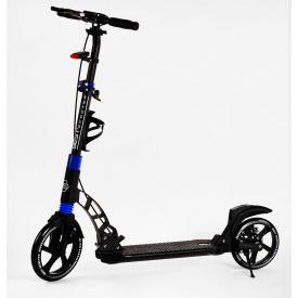 Двухколесный самокат Best Scooter Колеса PU складной 2 амортизатора дисковый тормоз фонарик Balck/Blue (116718)