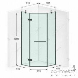 Пентагональная душевая кабина Liberta Rimini 910x905x2000 стекло антрацит/профиль матовый черный