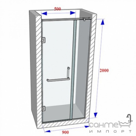 Душевая дверь в нишу Weston WD2 900x200 прозрачное стекло/профиль матовый черный, ручка-полотенцедержатель