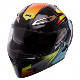 Мотошлем QKE M-8518 XL 61-62 Черный-голубой-желтый