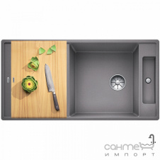 Кухонная мойка на полторы чаши с сушкой+доска ясень Blanco Axia III XL 6 S-F Silgranit 527237 вулканический серый