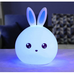 Силиконовый детский ночник Зайчик Dream Light - Bunny аккумуляторный, LED RGB 7 режимов свечения, мягкий светильник игрушка Белый с синим Київ