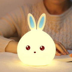 Силиконовый детский ночник Зайчик Dream Light - Bunny аккумуляторный, LED RGB 7 режимов свечения, мягкий светильник игрушка Белый с синим Київ