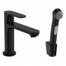 REBRIS Sсмеситель для умывальника 110, с гигиенической лейкой, черный матовий