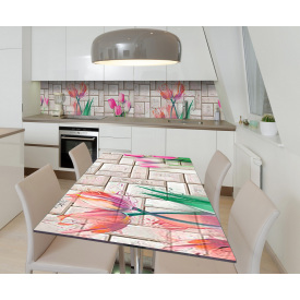 Наклейка вінілова на стіл Zatarga  "Тюльпани Плитка" 650х1200 мм