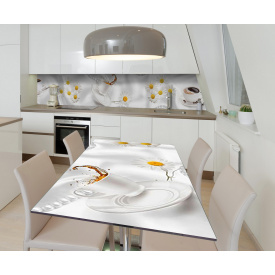 Наклейка вінілова на стіл Zatarga  "Ромашки та Кава" 650х1200 мм