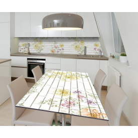 Наклейка виниловая на стол Zatarga "Под Кирпич Цветы" 650х1200 мм