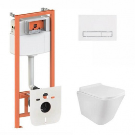 Інсталяція для унітазу 3 в 1 Qtap Nest + унітаз з сидінням, з панеллю змиву (QT1733052ERW0133M425M08V1384W)