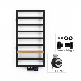 Рушникосушка комбінована Terma Grid 990x500 Black mat тен MOA + вентиль Integra
