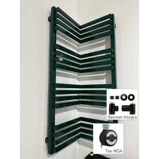 Полотенцесушитель комбинированный Terma INCORNER 1005x350 RAL 6005(зеленый) тен MOA+вентиль Integra