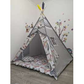 Большая палатка Вигвам с Перьями детская, 150х150х200см,, Подвеска сверху в подарок