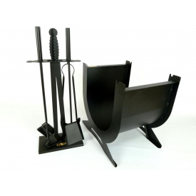 Каминный набор Экскалибур М и дровница Ferrum Зевс 4 инструмента Черный (832)