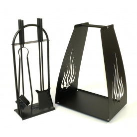 Камінний набір Смолоскип та дровниця Ferrum Полум'я 4 4 інструмента Чорний (997)