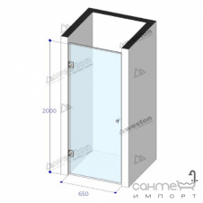 Душевая дверь в нишу Weston WD1 650x2000 матовый черный/прозрачное стекло, ручка-кноб