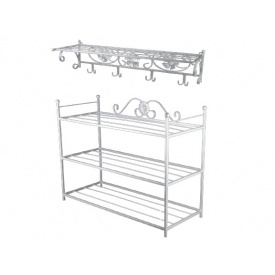 Полка для обуви Ferrum Престиж и вешалка настенная Венеция 3 полки Антик-белый-серебро (848)