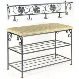 Полка для обуви с мягким верхом Ferrum Софт и вешалка настенная Венеция 2 полки Антик-серебро (847)